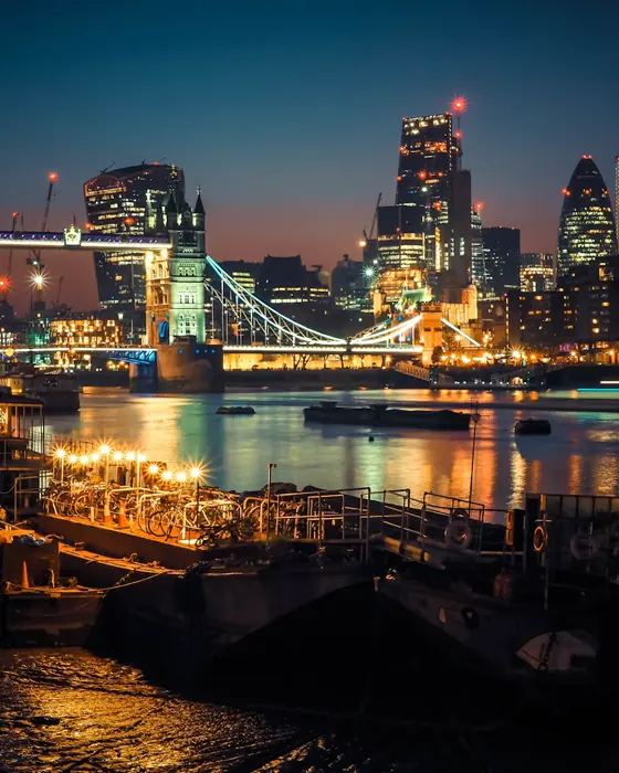Tower Bridge and the City of London at night